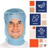 Protective Hoods. Pack of 100 Disposable Blue Polypropylene 18 gsm Hooded Caps. Elastic Universal Size PPE Hair & Beard Covers for Industrial Use. Bre